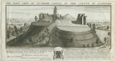 Tutbury Castle - Itänäkymä: kaiverrus tekijältä Samuel Buck
