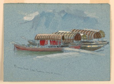 Piirustus, luonnokset. Huviveneet, Luzernin järvi, Sveitsi, 10. heinäkuuta 1872. tekijältä Samuel Colman