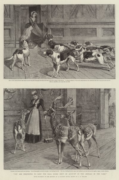 Pyydämme sinua pitämään salin ovet suljettuina puiston eläinten vuoksi (litho) tekijältä Samuel Edmund (after) Waller