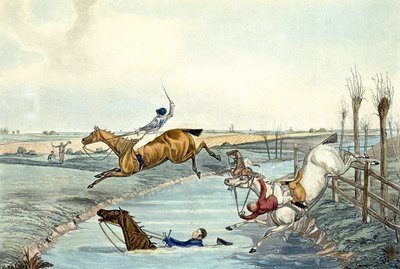 Toinen maili, Steeplechasingista, kaiverrus Charles Hunt (1929-1900) (väri litho) tekijältä Samuel Henry (after) Alken