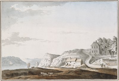 Aust Passage, Gloucestershire (vesiväri ja vartaloväri paperille) tekijältä Samuel Hieronymous Grimm
