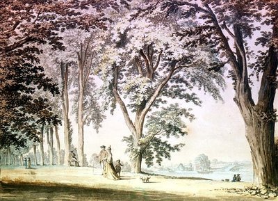 Puut Thamesin rannalla Hammersmithia vastapäätä tekijältä Samuel Hieronymous Grimm
