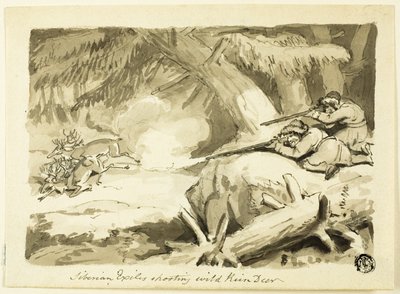 Siperian maanpakolaiset ampuvat villiporoja (recto); Shell (käänteinen) tekijältä Samuel Howett