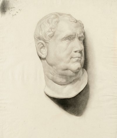 Luonnos miehen pään valukappaleesta, 1872 (hiili kermapaperille) tekijältä Samuel Isham