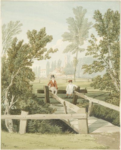 Kaksi poikaa varastamassa Brislington Brookissa, n. 1824 (kynä ja akvarelli paperilla) tekijältä Samuel Jackson