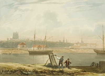 Näkymä kelluvaan satamaan katedraalin ja kaupunginkirkoineen, n. 1825 tekijältä Samuel Jackson