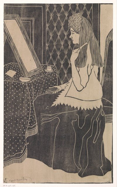 Nainen peilipöydässä tekijältä Samuel Jessurun de Mesquita (signed by artist)