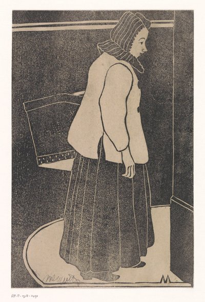 Nainen laatikolla tai korilla tekijältä Samuel Jessurun de Mesquita (signed by artist)