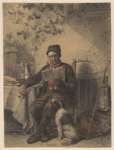 Lukeva mies koiran kanssa tekijältä Samuel Johannes de Vletter
