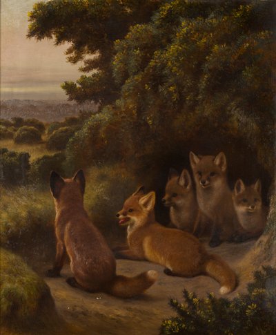 Ketunpentujen pentue, n. 1855-1892 (öljy kankaalle) tekijältä Samuel John Carter