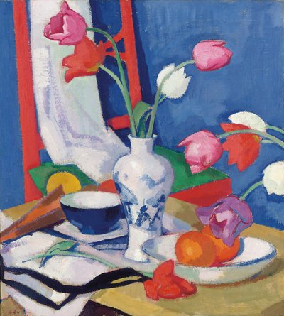 Punainen tuoli ja tulppaanit, n. 1919 tekijältä Samuel John Peploe