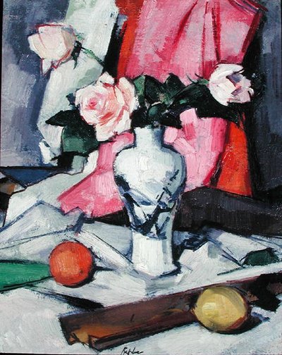 Ruusuja japanilaisessa maljakossa, n. 1923 (öljy kankaalle) tekijältä Samuel John Peploe