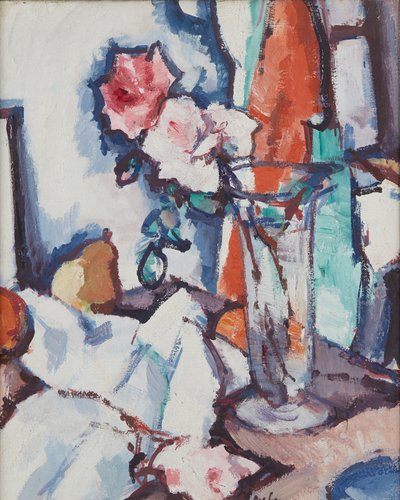 Ruusujen ja päärynän asetelma (öljy kankaalle) tekijältä Samuel John Peploe