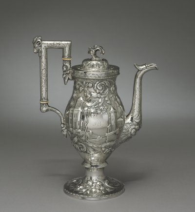 Uusrokokookahvipannu, n. 1840 tekijältä Samuel Kirk