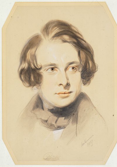 Charles Dickensin varhainen muotokuva, 1837 (liitu, värikynä ja kynä paperille) tekijältä Samuel Laurence