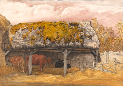 Lehmämaja sammaleisella katolla tekijältä Samuel Palmer