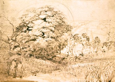 Polku maissipellon läpi, n. 1832-1833 (akvarelli paperille) tekijältä Samuel Palmer
