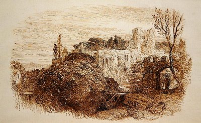 "Mark yon Old Mansion..." (kynä ja ruskea muste paperille) tekijältä Samuel Palmer