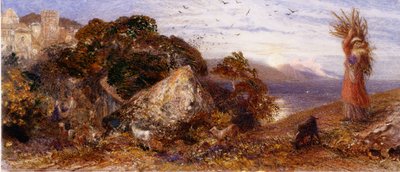Rising Moon (vartalon väri, kynä ja vesiväri) tekijältä Samuel Palmer