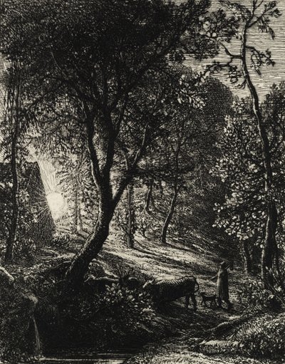 Paimenen mökki eli auringonlasku, 1850. tekijältä Samuel Palmer