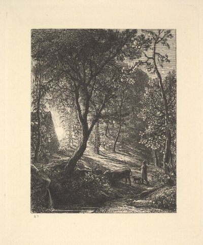 The Herdsmans Cottage eli auringonlasku, 1880. tekijältä Samuel Palmer