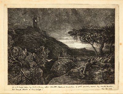 Yksinäinen torni (etsaus) tekijältä Samuel Palmer