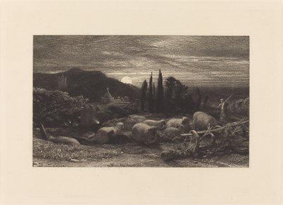 Nouseva kuu tai englantilainen pastoraali tekijältä Samuel Palmer