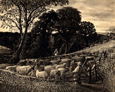 The Sheep Fold, n. 1831-32 (akvarelli) tekijältä Samuel Palmer
