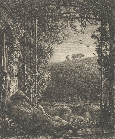 Nukkuva paimen, aikainen aamu, 1857. tekijältä Samuel Palmer