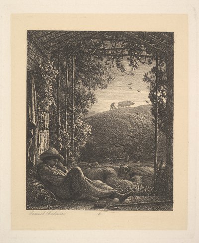 Nukkuva paimen, aikainen aamu, 1857. tekijältä Samuel Palmer