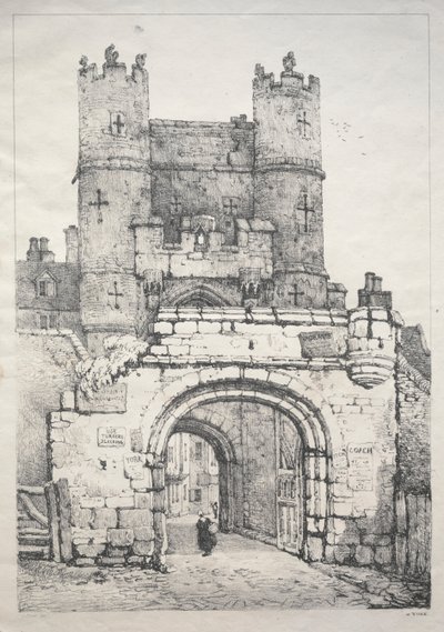 Sarja muinaisia rakennuksia ja maaseutumökkejä Pohjois-Englannissa: At York, Medieval Gate, 18 tekijältä Samuel Prout