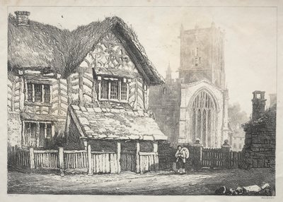 Sarja muinaisia rakennuksia ja maaseutumökkejä Pohjois-Englannissa: Helmsley, 1821. tekijältä Samuel Prout