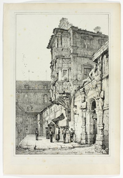 Ancien Palais, Bamberg, Flanderissa ja Saksassa tehtyjen luonnosten jäljennösten perusteella. tekijältä Samuel Prout