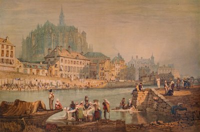 Katedraalikaupunki joen rannalla, n. 1825 tekijältä Samuel Prout
