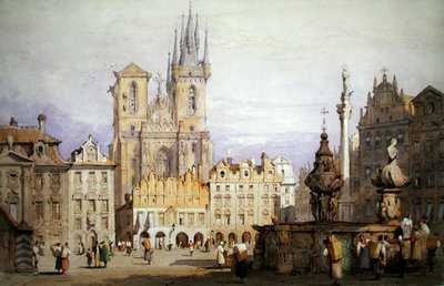 Praha (akvarelli vartalovärillä paperille) tekijältä Samuel Prout