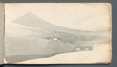 Luonnoskirja: Vuoristoinen maisema sillalla, 1814. tekijältä Samuel Prout