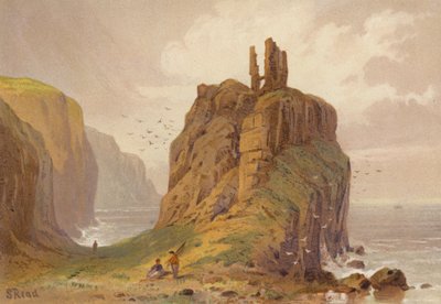 Pohjois-Irlannin Dunseverick Castle (väri litho) tekijältä Samuel Read
