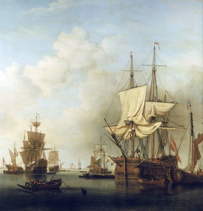 Tanskalainen puunkuljetusalus, Thamesin suulla, Gravesendiin (Englanti). Öljy kankaalle tekijältä Samuel Scott