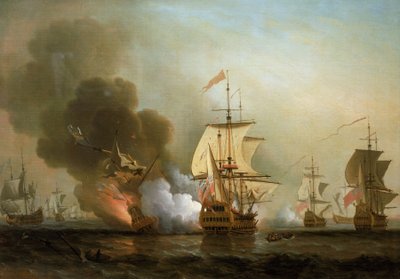 Meritaistelu Cartagenan rannikolla (Espanja) 28. toukokuuta 1708. tekijältä Samuel Scott