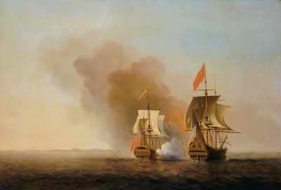 Nuestra Senora de Cavadongan valloitus, noin 1743 (öljy kankaalle). tekijältä Samuel Scott
