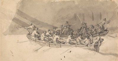 Kaksi venettä miehistöineen, opiskelu Royal William at Sealle tekijältä Samuel Scott