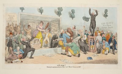 Lautanen teoksesta The Satirist, pub. 1. maaliskuuta 1808 (käsin väritetty kaiverrus). tekijältä Samuel de Wilde