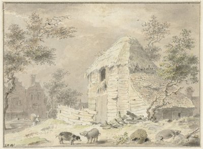 Maatilan navetta sikojen kanssa tekijältä Samuel van Huls (possibly)