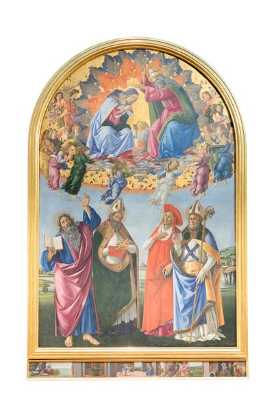 Neitsyt kruunattiin enkelien ja evankelista Johannes, pyhä Augustinuksen kanssa tekijältä Sandro Botticelli