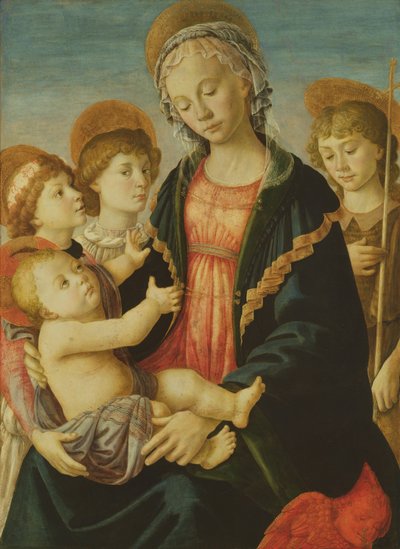 Neitsyt ja lapsi kahden enkelin ja Pyhän Johannes Kastajan kanssa, n. 1470 (öljy paneelissa) tekijältä Sandro Botticelli