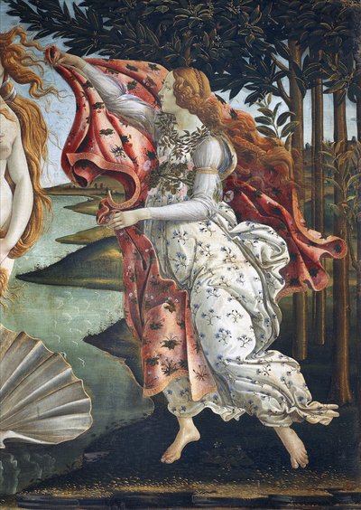 Venuksen syntymä (yksityiskohta) - Tempera kankaalle tekijältä Sandro Botticelli