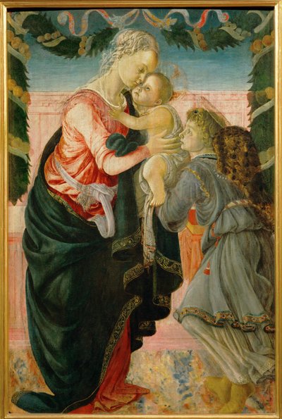 Neitsyt ja lapsi enkelin kädessä (maalaus puulle) tekijältä Sandro (1444/5-1510) Botticelli