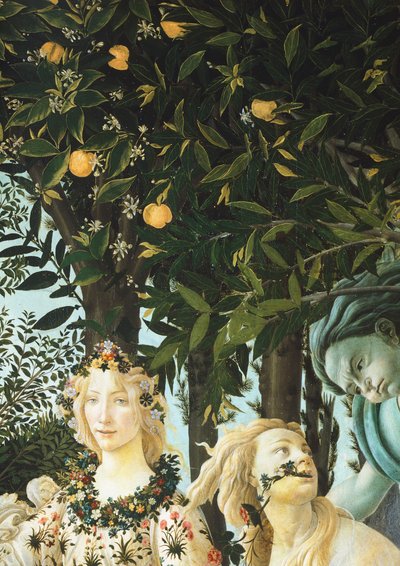 Flora, Zephyrus ja Cloris, yksityiskohta Kevään allegoriasta (Primavera), n. 1477-1482 (tempera puulla) tekijältä Sandro Botticelli