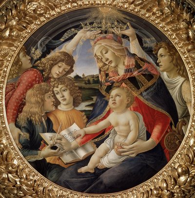 Madonna Magnificat tai Neitsyt lapsen ja viiden enkelin kanssa (tempera puulla tekijältä Sandro Botticelli