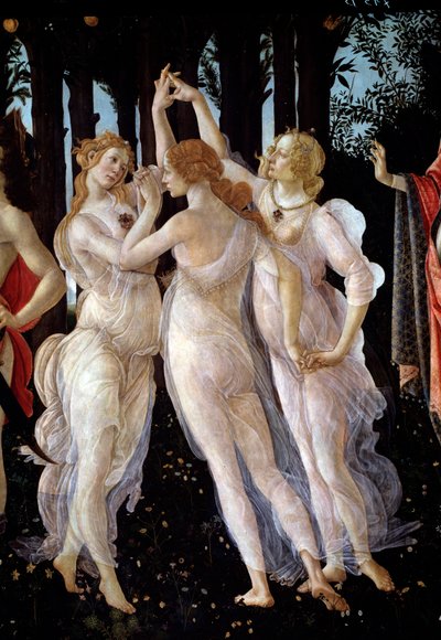 Kevät. Yksityiskohta Kolmesta Gracesta (maalaus tekijältä Sandro Botticelli